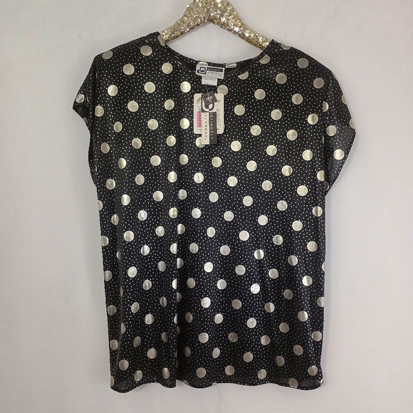 Vintage 80s Distinctly Different Women's Black and Gold Polka Dot Top size 18W - Picture 1 of 8
